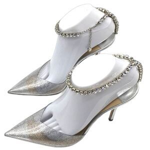 Jimmy Choo Saeda 100 crystal-embellished glittered PVC & metallic leather pumps